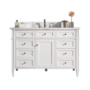 Brittany 48 in. W x 23.5 in.D x 34 in. H Single Vanity in Bright White with Marble Top in Carrara White