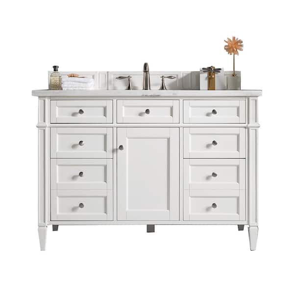 James Martin Vanities Brittany 48 in. W x 23.5 in.D x 34 in. H Single Vanity in Bright White with Marble Top in Carrara White