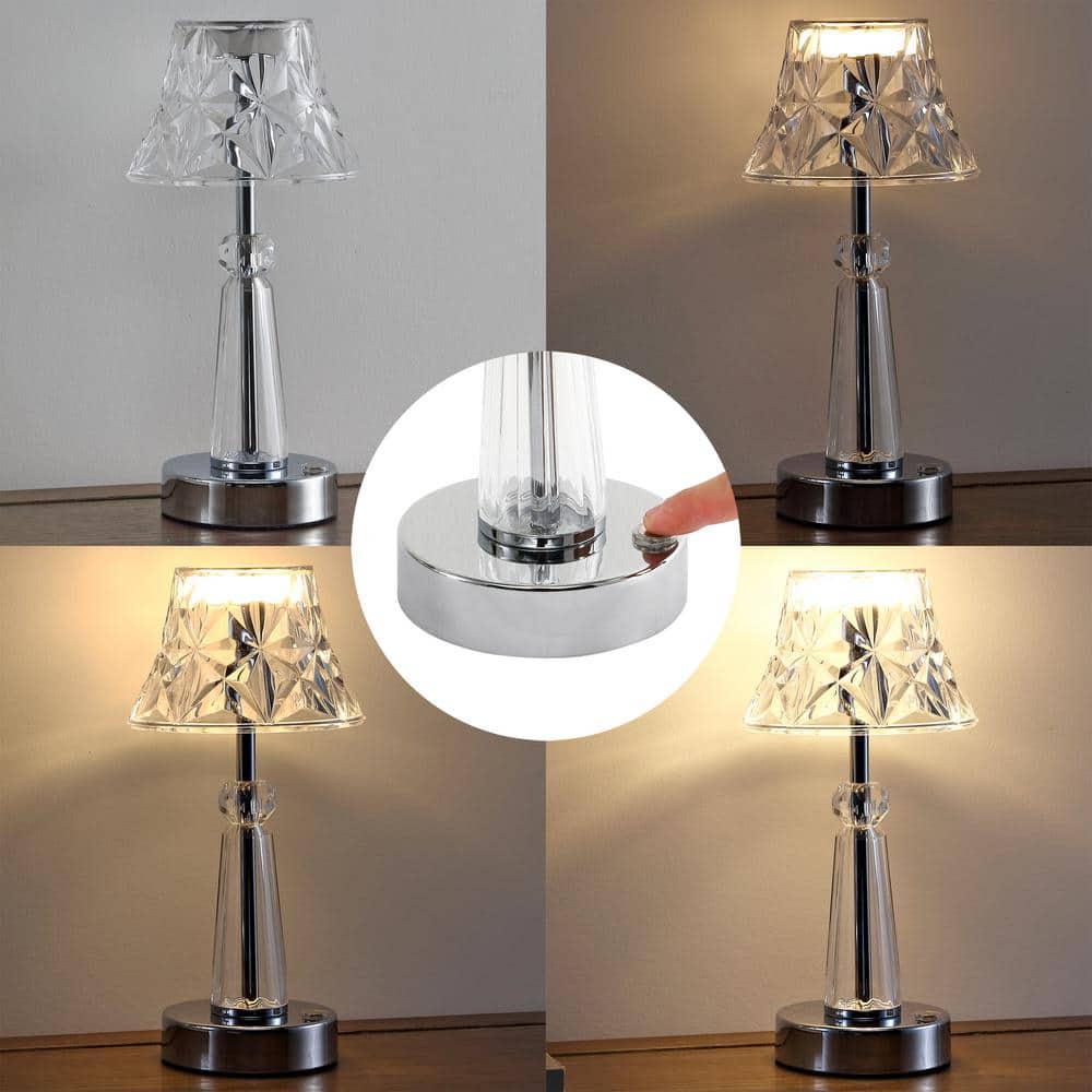 Madelyn Clear Acrylic Rechargeable LED Table Lamp with Faceted Shade