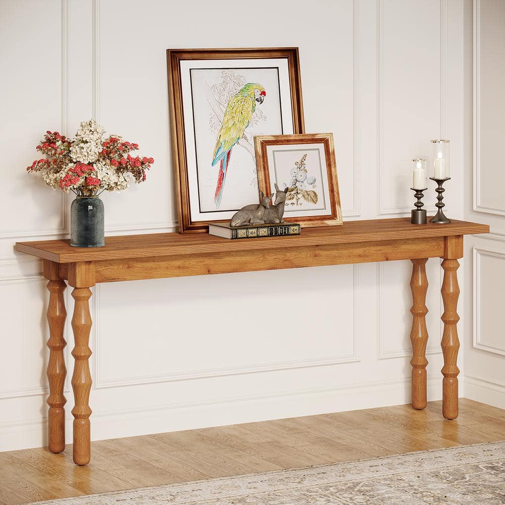 Turrella 70.9 in. Oak Rectangle Engineered Wood Console Table with Solid Wo