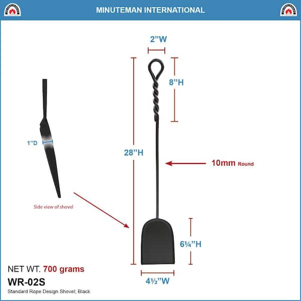 28 in. Tall Black Rope Design Standard Fireplace Shovel
