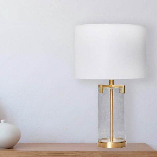 Edison 26.5" White Drum Shade Glass Table Lamp with Gold Accents