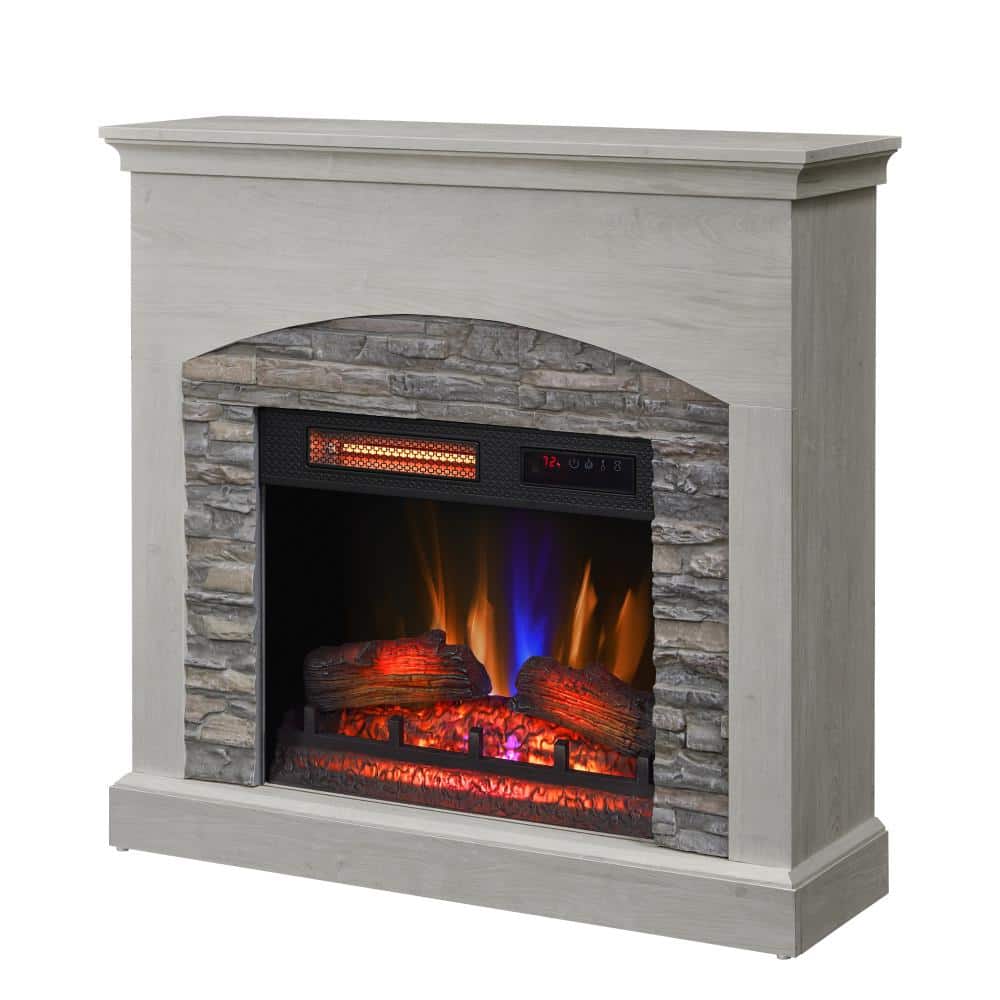 Fairfax Oak Freestanding Electric Fireplace with Stone Surround