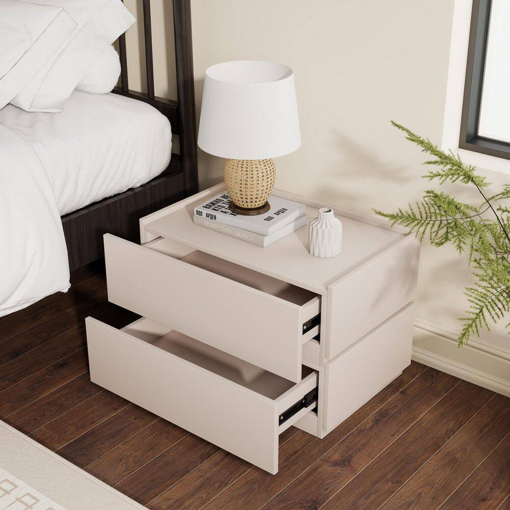 2-Drawer 23.6 in. Beige Wooden Nightstands Modular Stackable Bedside Table for Bedroom price history on PriceWatchPro