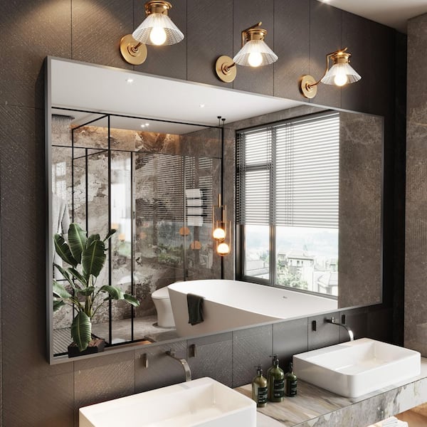 72 in. W x 40 in. H Rectangle Aluminum Alloy Framed Wall Mounted Bathroom Vanity Accent Mirror in Brushed Nickel