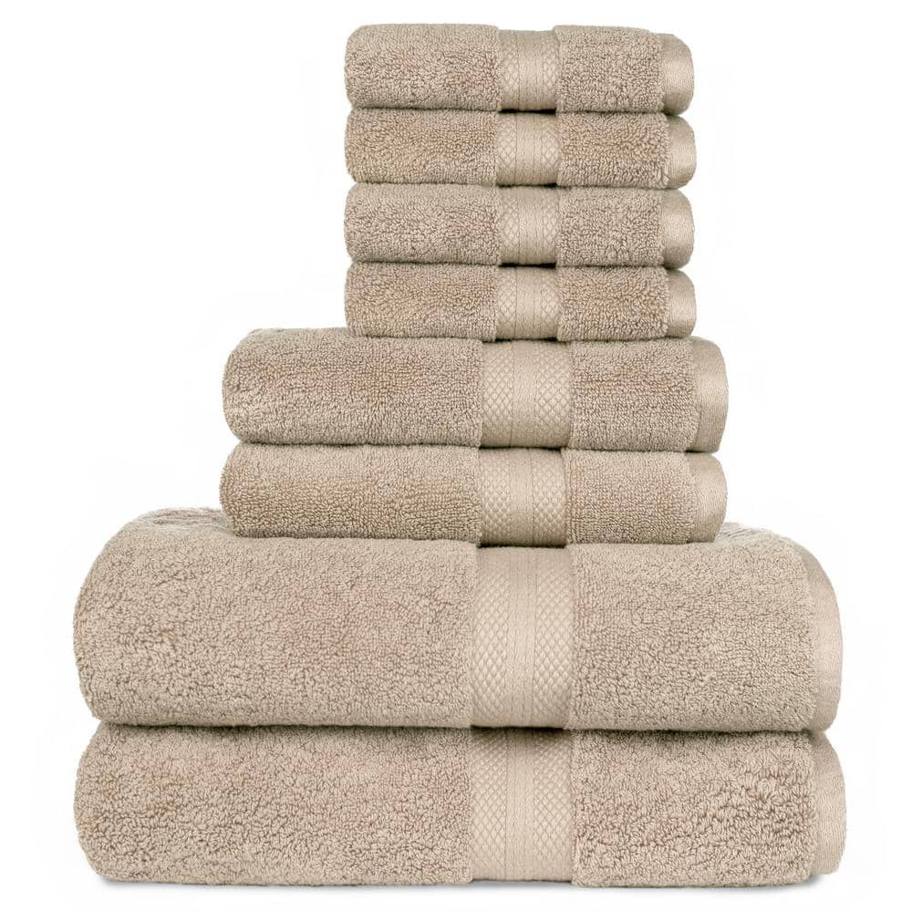 Sarajane 8-Piece Khaki Solid Cotton Bath Towel Set