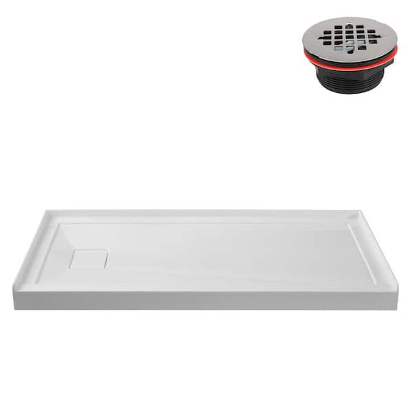 60 in. L x 36 in. W Alcove Acrylic Shower Pan Base in Glossy White with Left Drain, Drain Included
