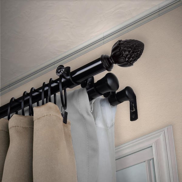 EMOH 13/16" Dia Adjustable 120" to 170" Triple Curtain Rod in Black with Zachary Finials