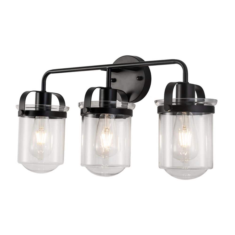 22.83 in. 3-Light Matte Black Industrial Indoor Wall Sconce with Clear Glass Shade for Bathroom Living Room, No Bulb price history on PriceWatchPro