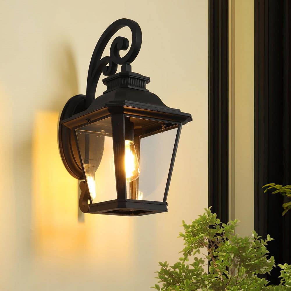 21 in. 1-Light Matte Black Hardwired Outdoor Wall Light Lantern Sconce with Clear Glass Shade (1-pack) price history on PriceWatchPro