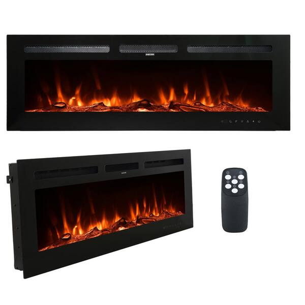 Mondawe 50 in. Wall-Mounted or Built-In Electronic Fireplace Insert with Adjustable Flame in Black