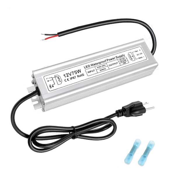 75W 12V Power Supply IP67 Waterproof LED Driver AC to DC Low Voltage Transformer with 3-Prong Plug