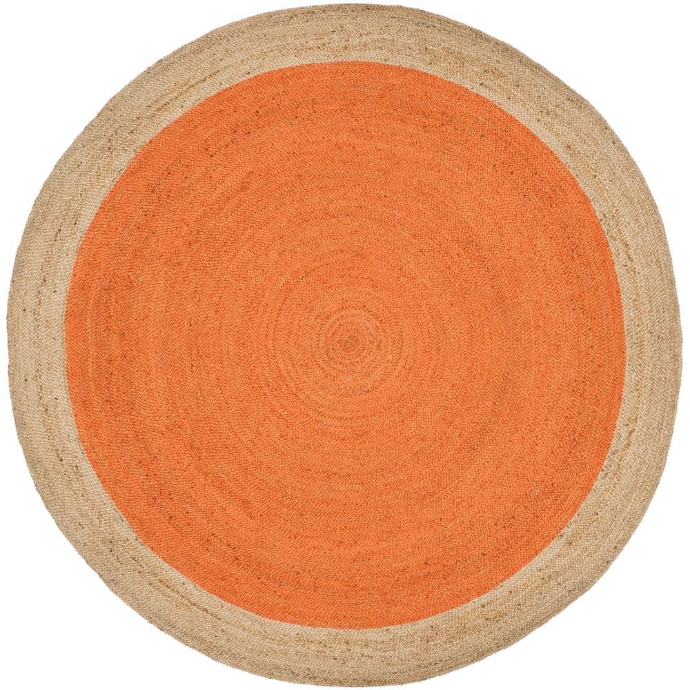 SAFAVIEH Natural Fiber Cebrail Braided Jute Area Rug  Orange/Natural  8  x 8  Round