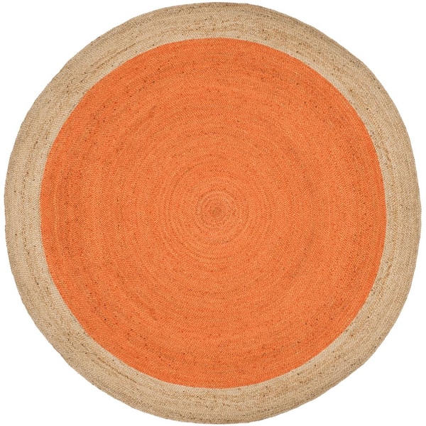 Natural Fiber Orange/Natural 9 ft. x 9 ft. Round Border Area Rug