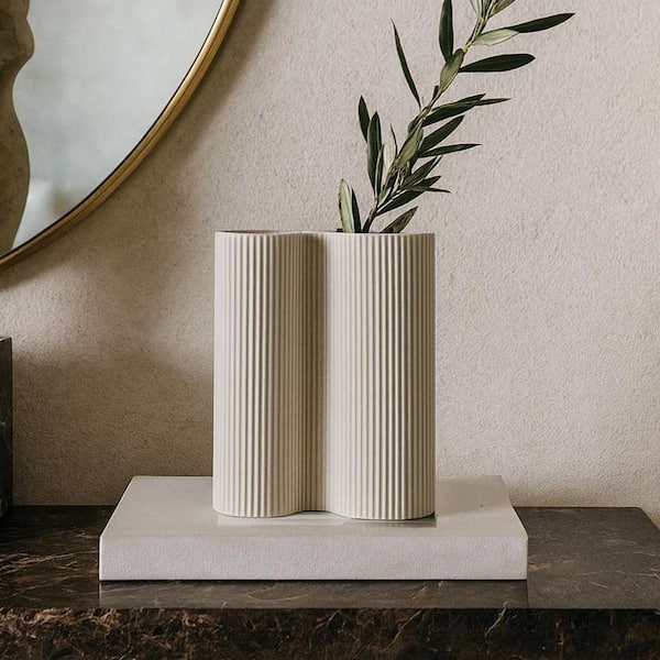 Minimalist 9.5 in. Round Geometric Ceramic Vase
