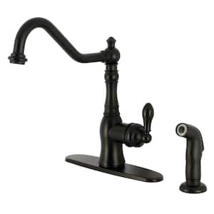 American Classic Deck Mount Single Handle Standard Kitchen Faucet with Sprayer in Matte Black