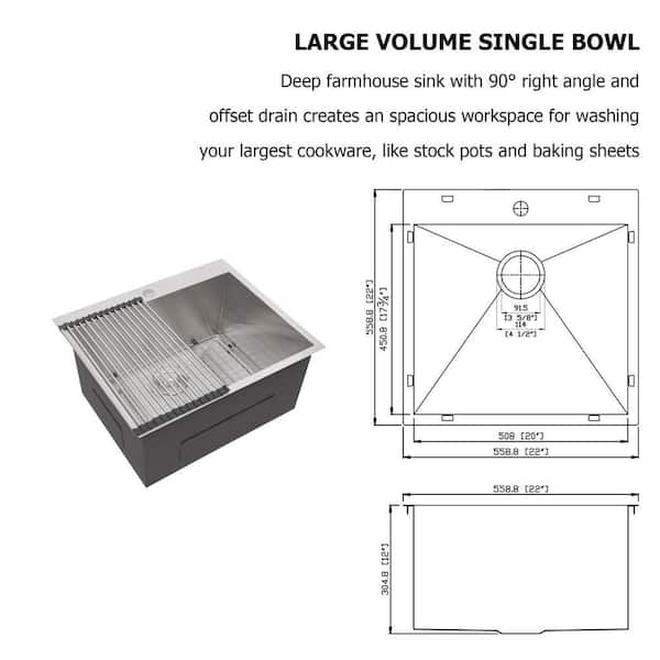 Logmey 22 in. x 22 in. Drop-In Laundry Sink 16-Gauge Brushed