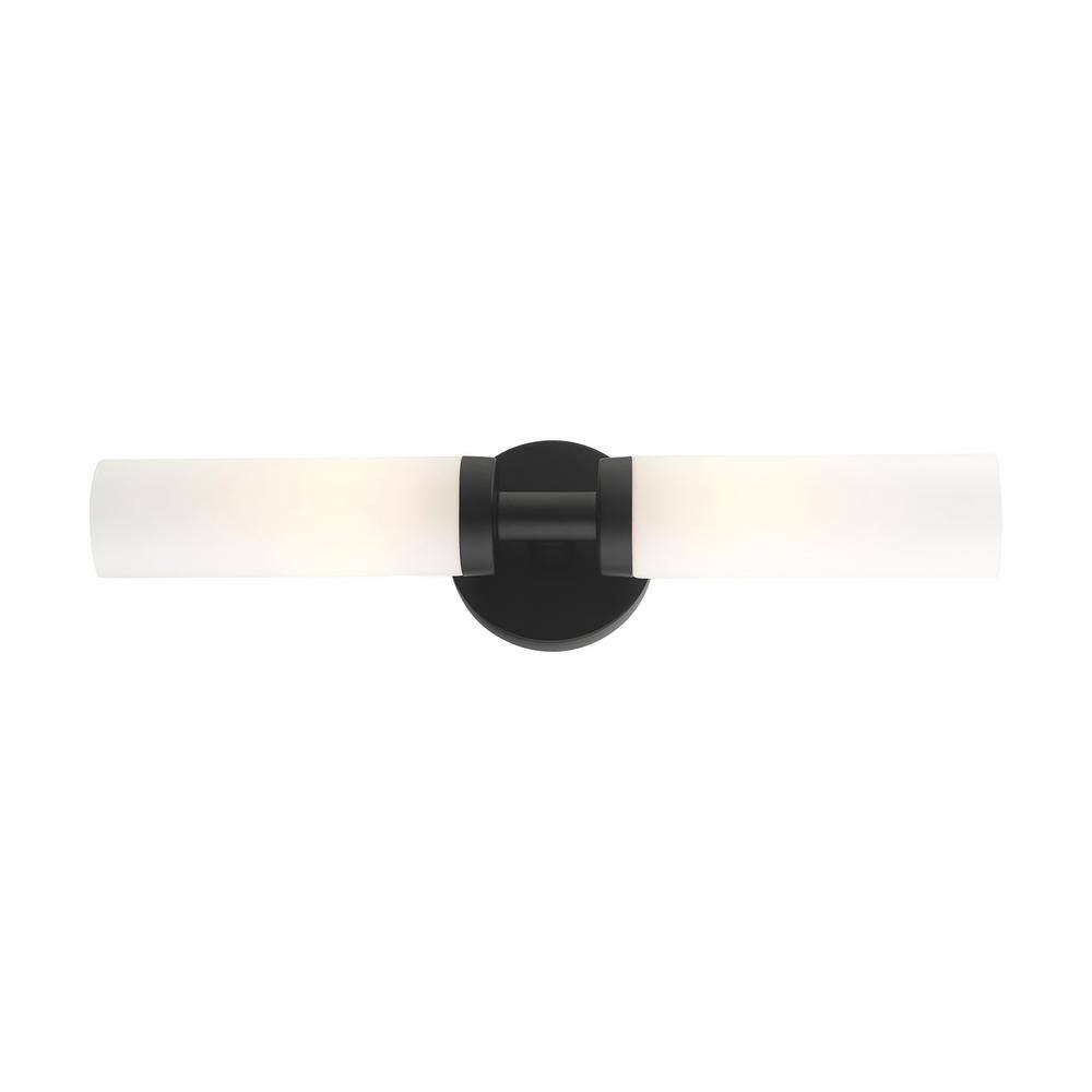 Black Steel 2-Light Vanity with Satin Opal Glass