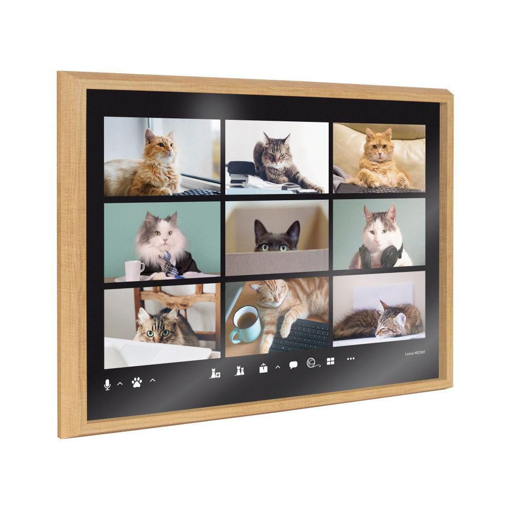 18" x 24" Natural Framed Video Chat Cats Glass Wall Art