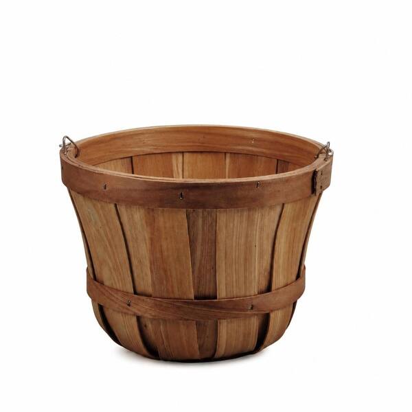 Dark Brown Wood Round Fruit and Bread Baskets with Metal Handles 2 Piece Set Decorative Serveware