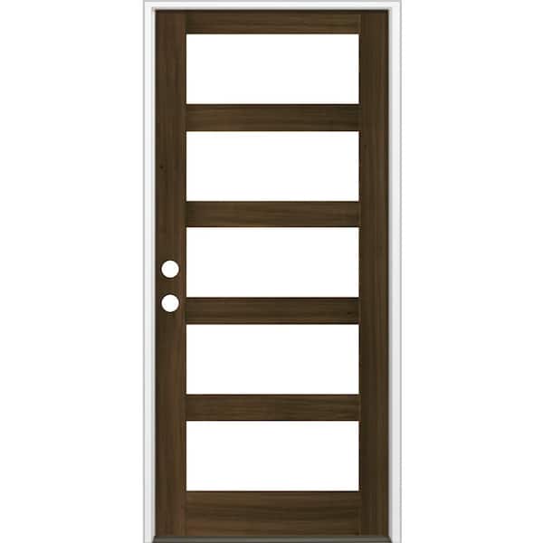 Krosswood Doors 42 in. x 96 in. Modern Hemlock Right-Hand/Inswing 5-Lite Clear Glass Black Stain Wood Prehung Front Door