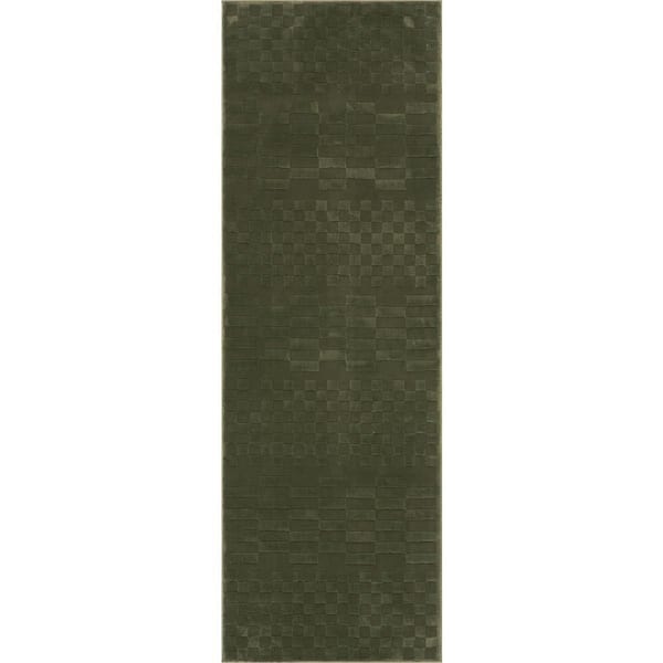 Faelora Checkered Washable Area Green 3 ft. x 8 ft. Indoor Runner Rug
