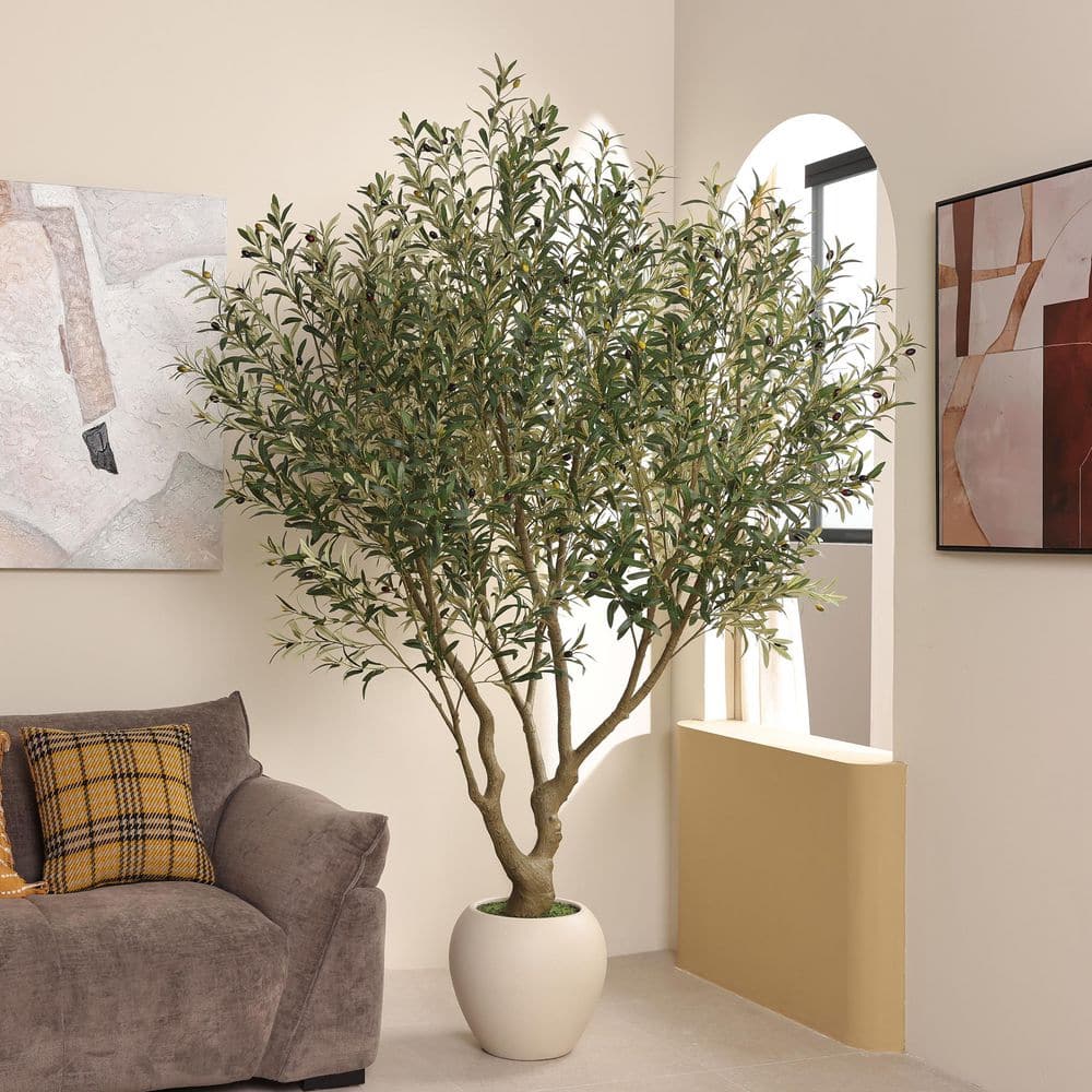 DR.Planzen 8 ft. Artificial Olive Tree with White Planter, Fake