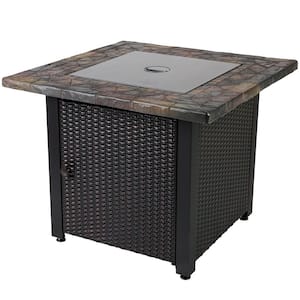 30 in. W x 24.6 in. H Square Steel LP Gas Mosaic Table Top Fire Pit with Oil Rubbed Bronze Base and 50000 BTU Burner
