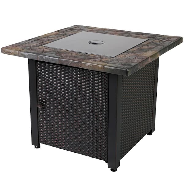 FIRE ISLAND 30 in. W x 24.6 in. H Square Steel LP Gas Mosaic Table Top Fire Pit with Oil Rubbed Bronze Base and 50000 BTU Burner