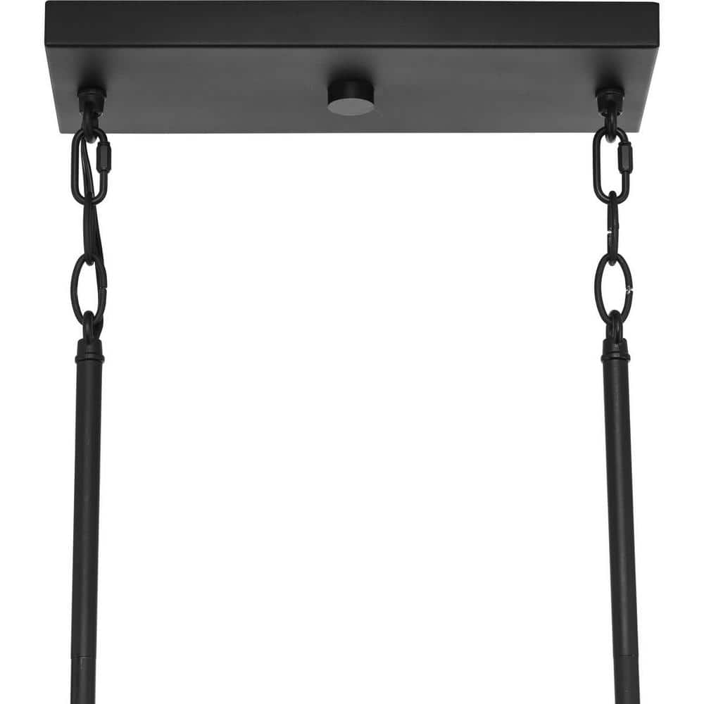 Matte Black Steel Four-Light Island Chandelier with Seeded Glass