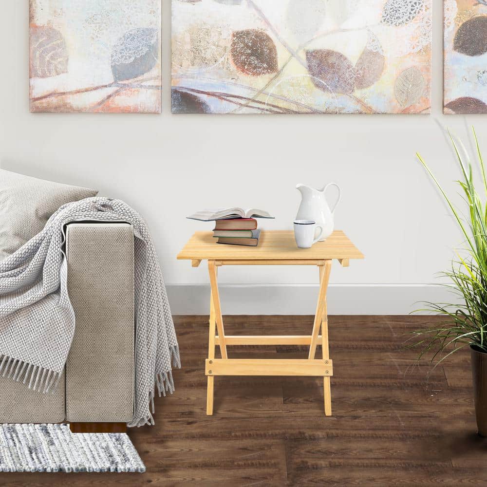 Natural Pine Solid Wood Folding End Table Set