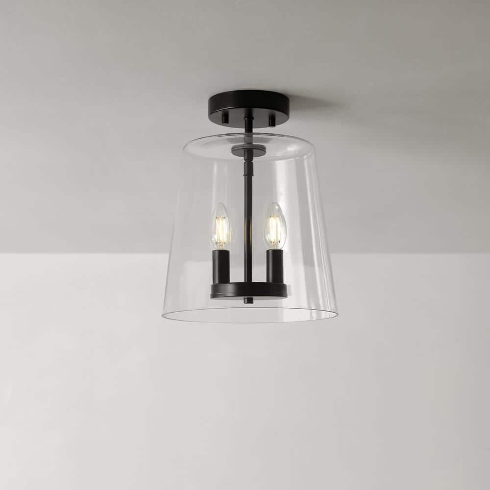 Matte Black and Clear Glass Semi-Flush Mount Ceiling Light