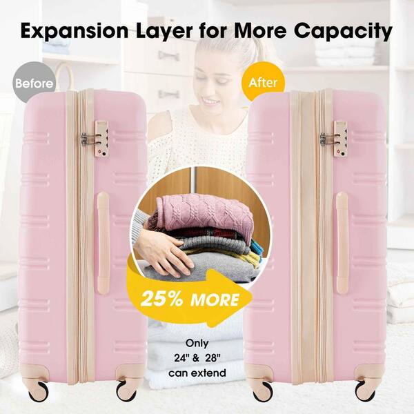 Polibi 3-Piece Light Pink Hardside Spinner Luggage Set with TSA