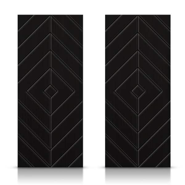 CALHOME 84 in. x 80 in. Hollow Core Black Painted Composite MDF Interior Double Closet Sliding Doors
