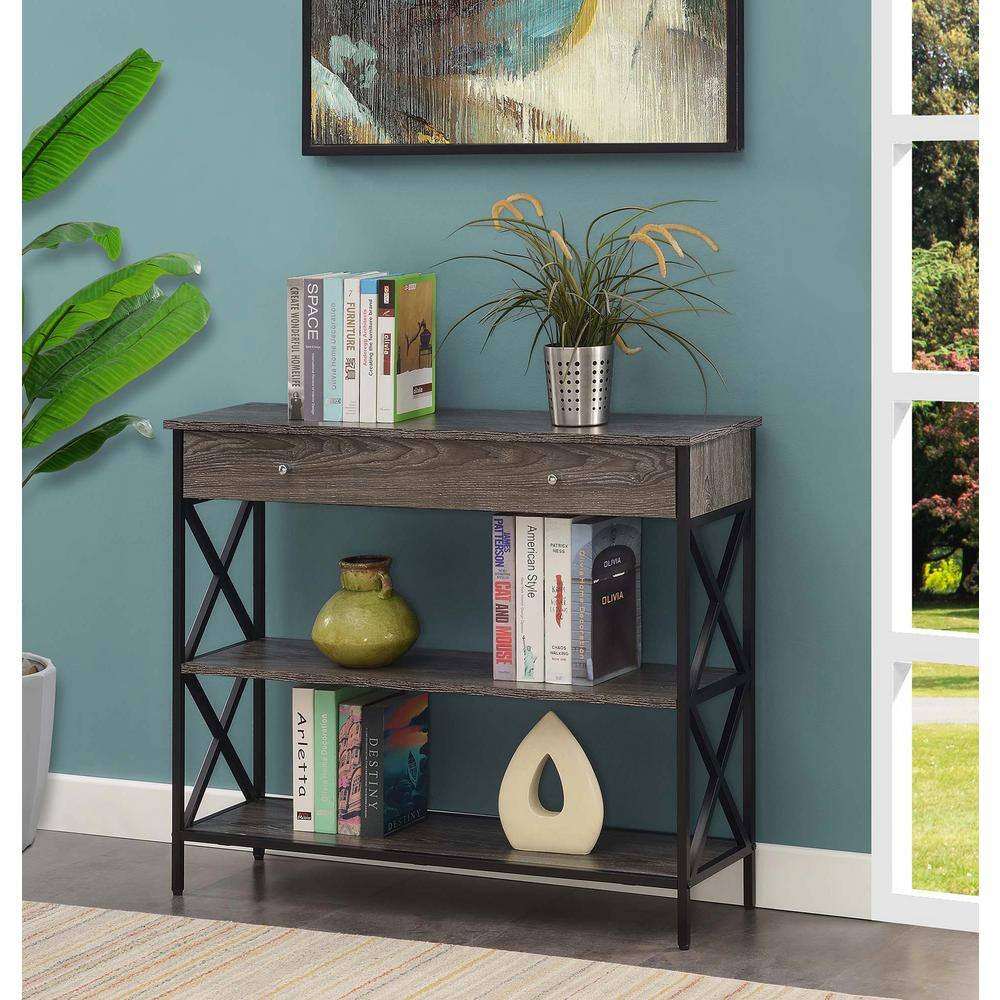 Modern Loft 40" Black Metal and Wood Console Table with Storage