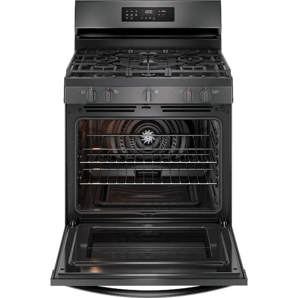 30 in 5.1 cu. ft. 5 Burner Freestanding Self-Cleaning Gas Range in Black Stainless Steel with Air Fry
