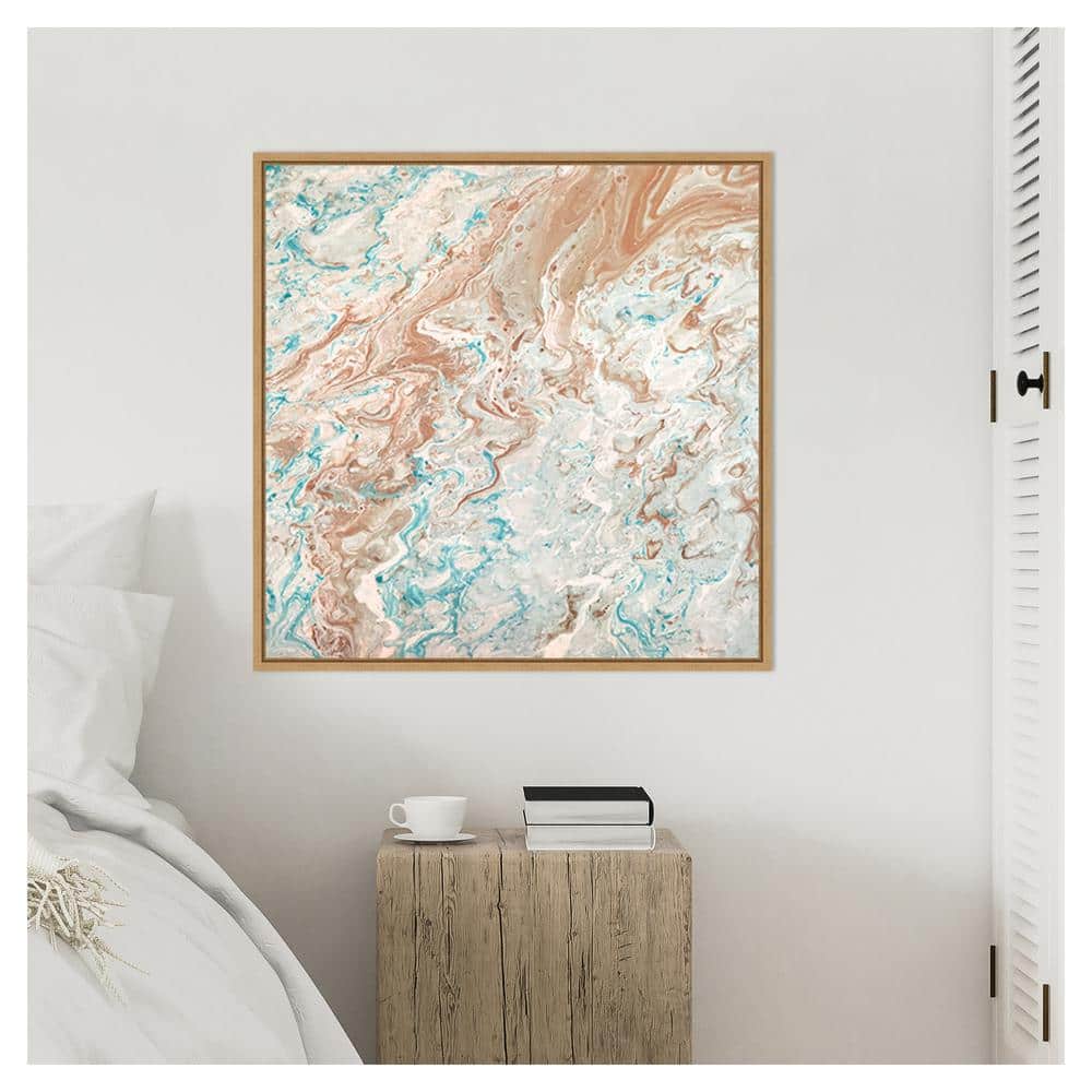 30"x30" Earth Tones Abstract Canvas Wall Art with Brown Frame