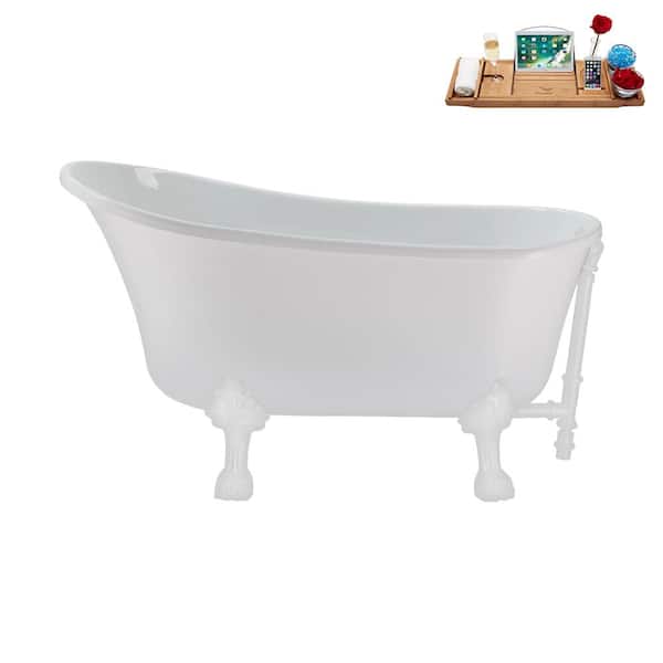Streamline 51 in. Acrylic Clawfoot Non-Whirlpool Bathtub in Glossy White with Glossy White Drain And Glossy White Clawfeet