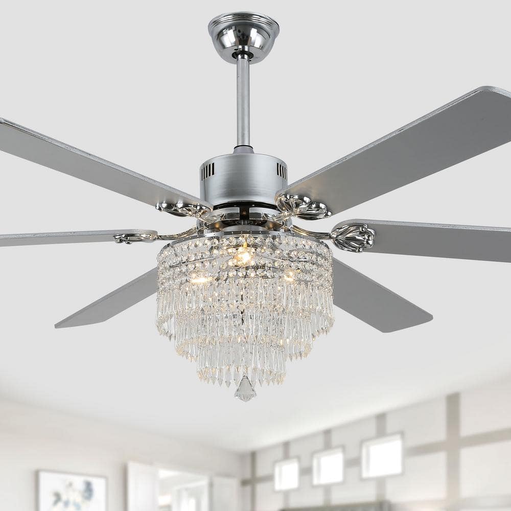 Luminelle 65 in. Indoor Chrome Crystal Ceiling Fan with Lights and Remote, Modern Tiffany Ceiling Fan with Downrods price history on PriceWatchPro