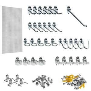 1/4 in. Custom Painted Blissful White Pegboard Wall Organizer with 36-Piece Locking Hooks