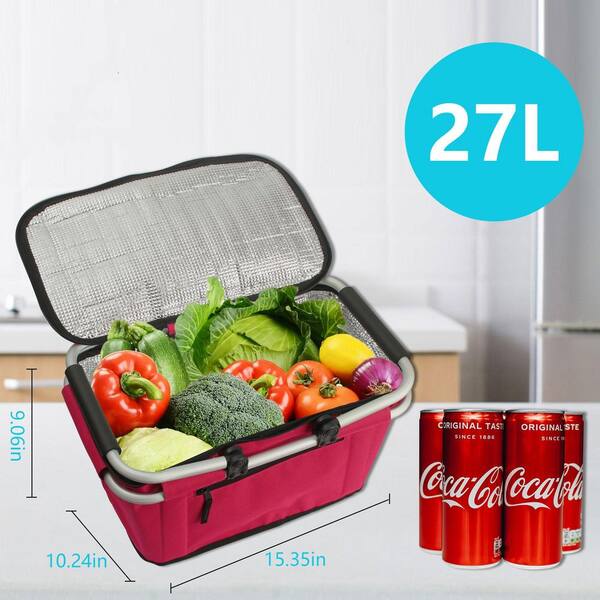 Wudkey Collapsible Polyester Picnic Basket with Lid and Handles