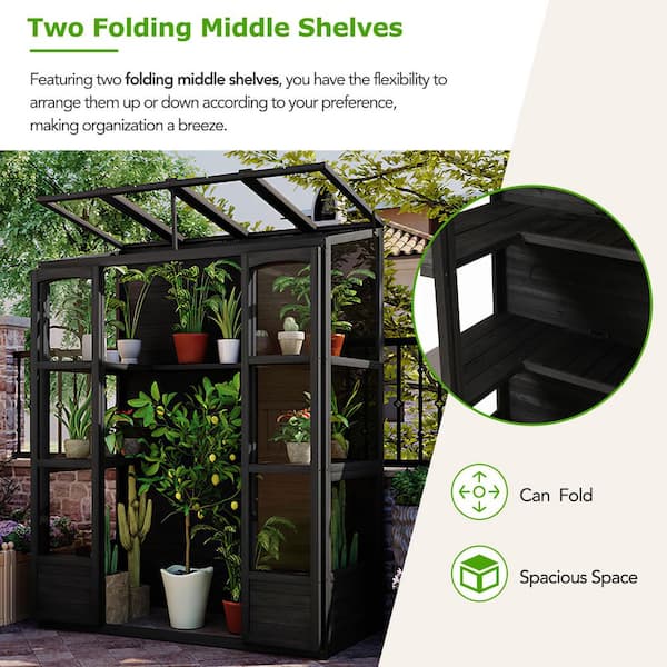 Unbranded - 29.1 in. W x 57.9 in. D x 78.1 in. H Black Walk-in Greenhouse Cold Frame with 4 Skylights and 2 Shelves