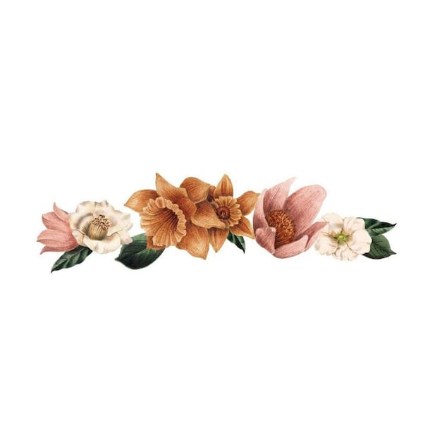 3-Piece 31 in. x 16 in. Pink Self-Adhesive Fabric Floral Wall Decal