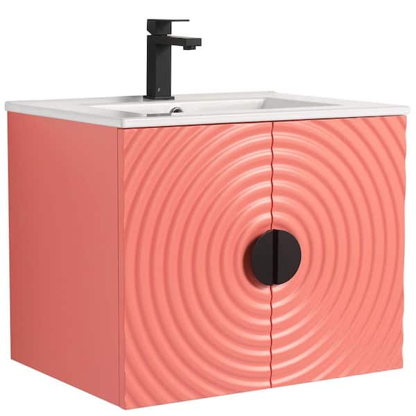 Fine Fixtures Pellabay 24 in. Floating Bath Vanity in Coral Pink with White Ceramic Sink Top Assembled