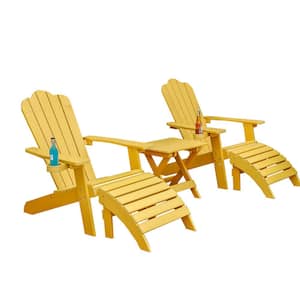 Isabella Lemon Yellow 3-Piece Resin-Soaked Wood Outdoor Bistro Set with Adirondack Chairs, Coffee Table and Ottomans