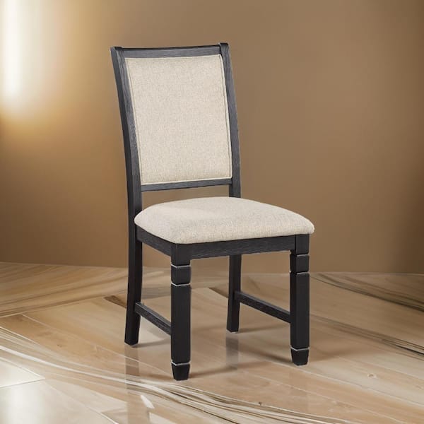 Benjara Black and Beige Polyester Curved Back Dining Chair (Set of 2)