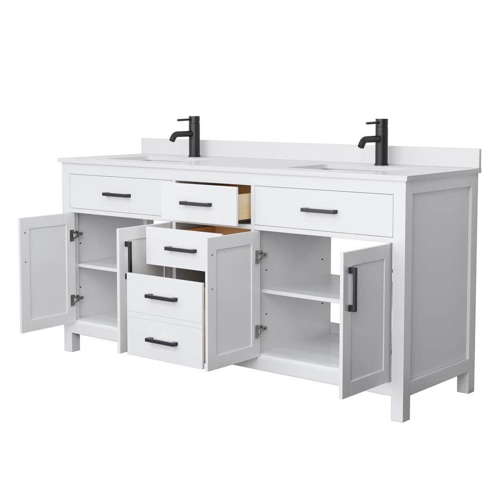 Beckett 72" White Double Bathroom Vanity with Cultured Marble Top