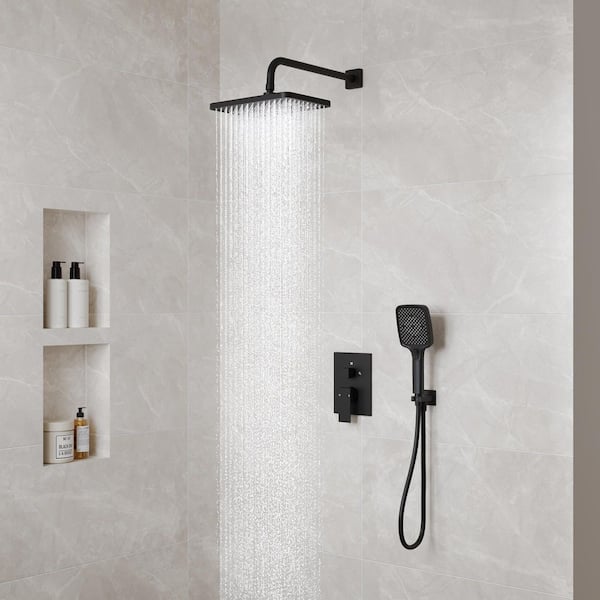 3-Spray Single-Handle Wall Mount 9 in. Dual Shower Head Fixed and Handheld Shower Head in Matte Black 1.8 GPM