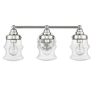 Keal 22 in. 3-Light Polished Nickel Vanity Light with Clear Glass