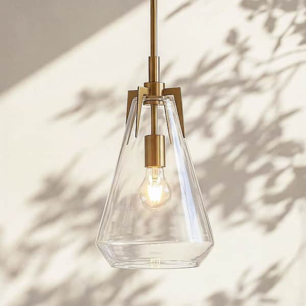 Modern 8.5 in. 1-Light Gold Pendant Light with Clear Glass Shade, Adjustable Downrods for Kitchen, Dining Room, Bedroom